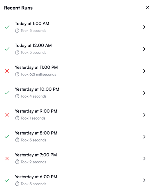 Recent Runs pane