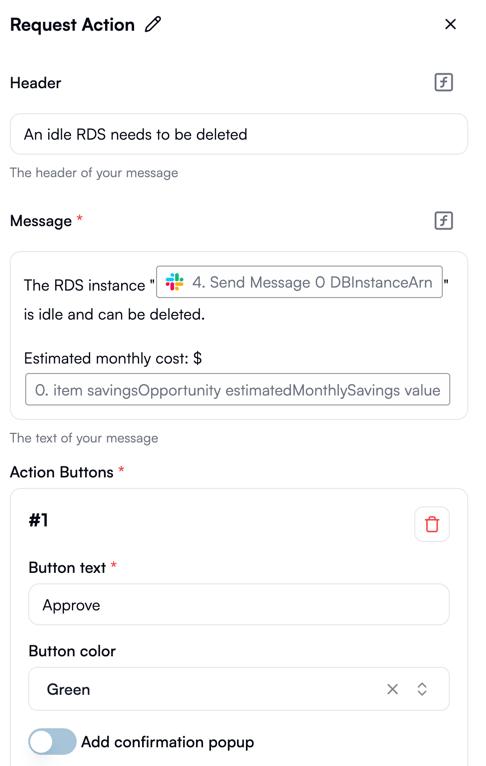 Request action via Slack
