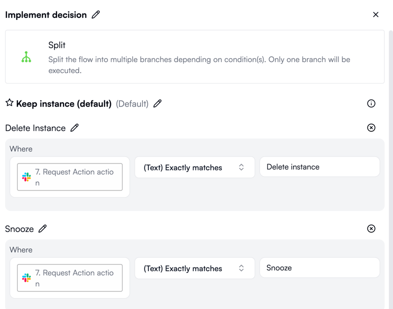 Splitting based on a user action