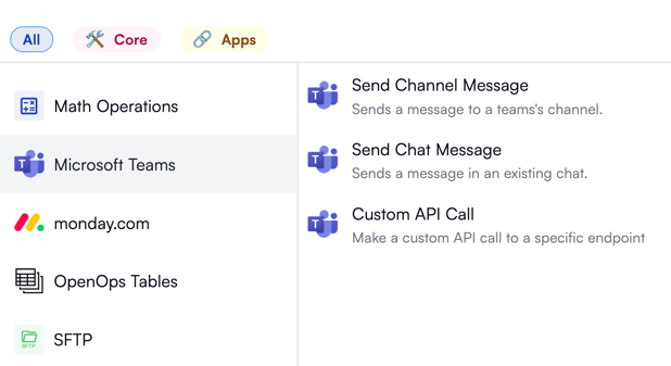 Microsoft Teams actions