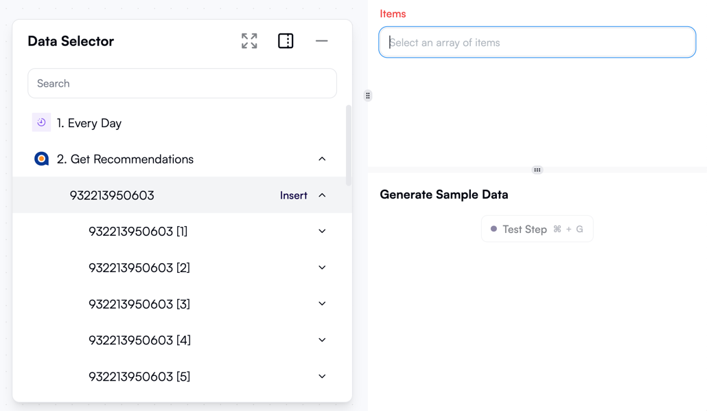 Selecting a nested list as the input parameter