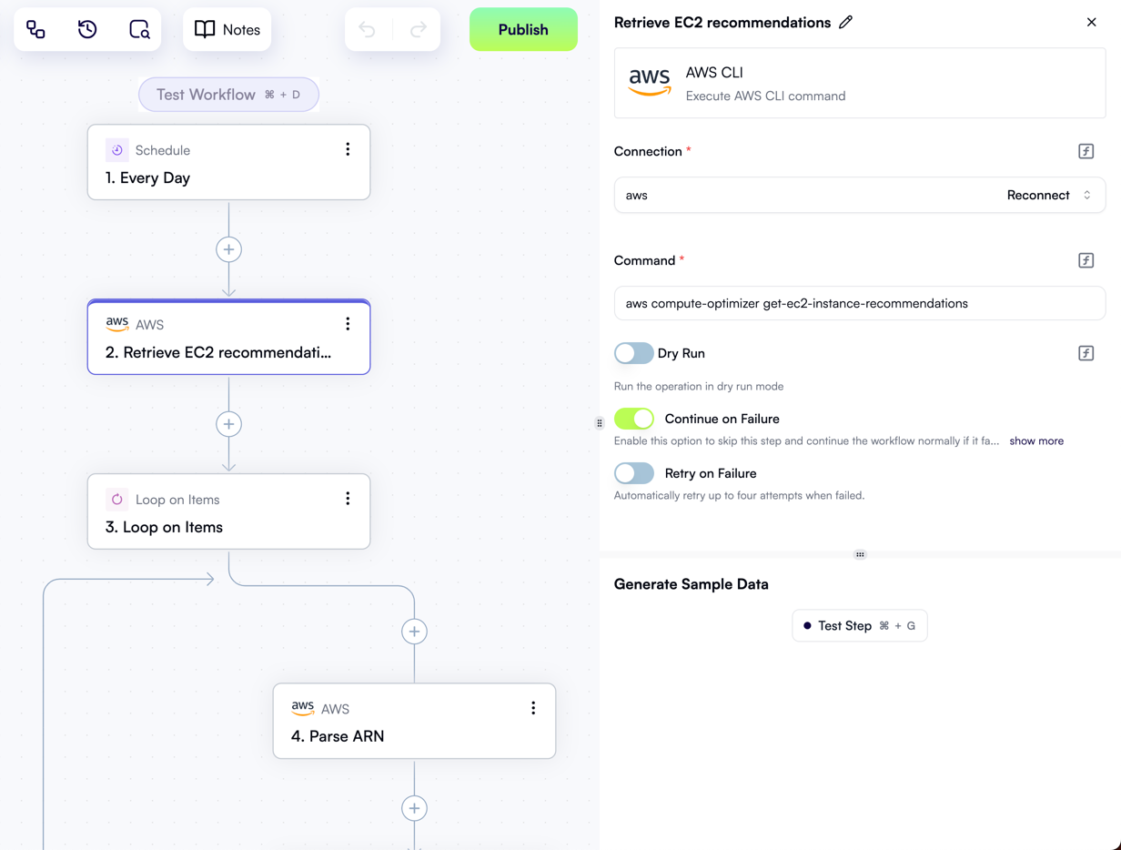 Step properties in the workflow editor