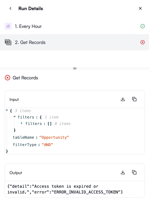 Workflow runs with filters applied