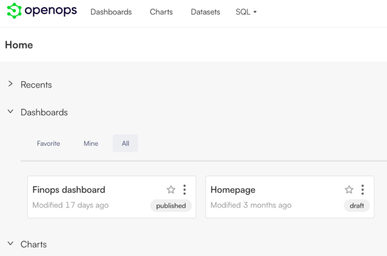 Built-in dashboards in the analytics portal