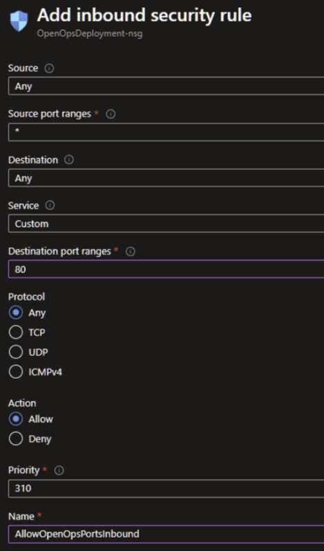 Adding an inbound security rule