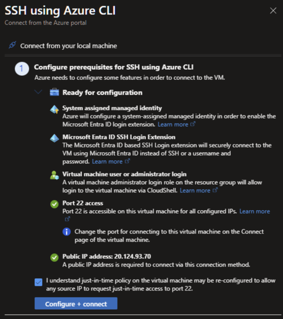 SSH using Azure CLI - configure and connect