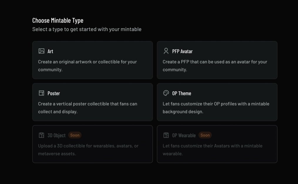 Choose mintable type