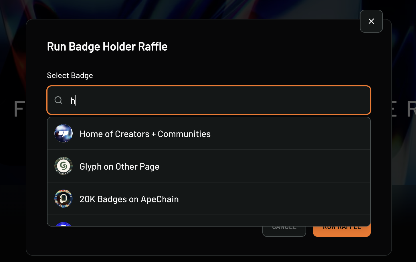 Badge Holder Raffle Selection