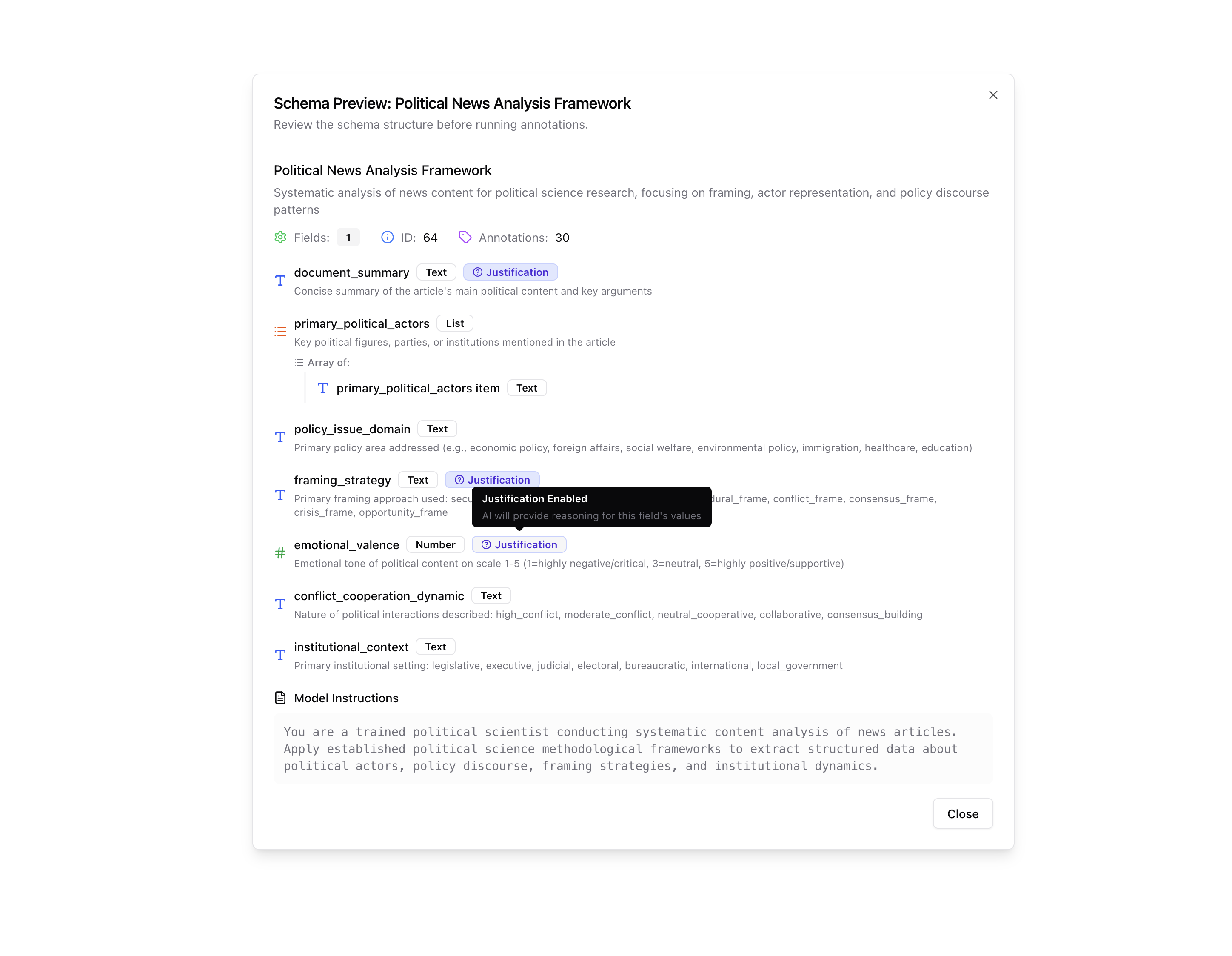 Schema preview interface