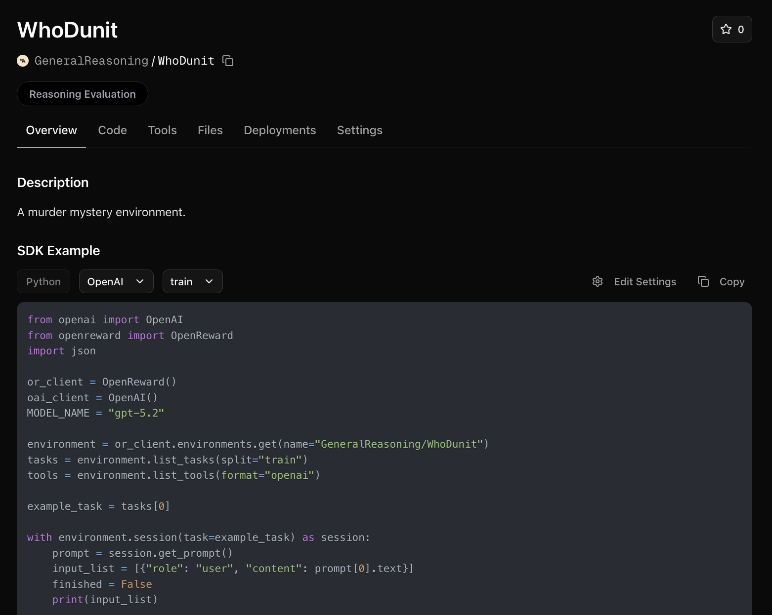 Environment selection