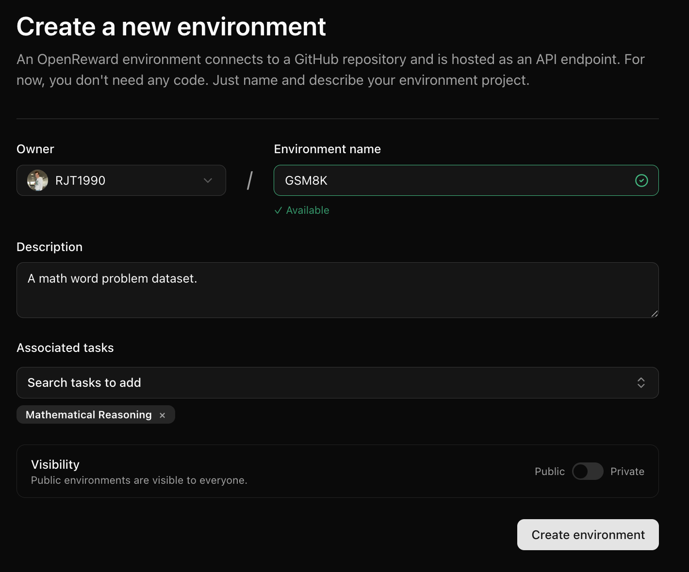 New environment button