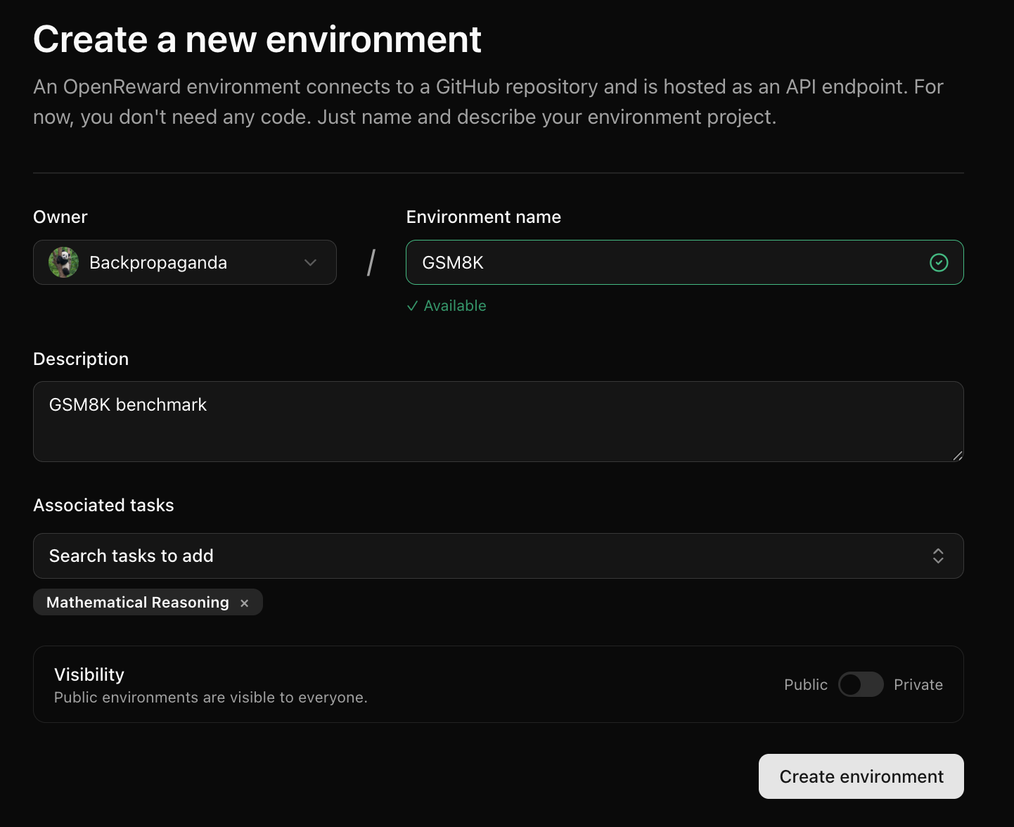 New environment button