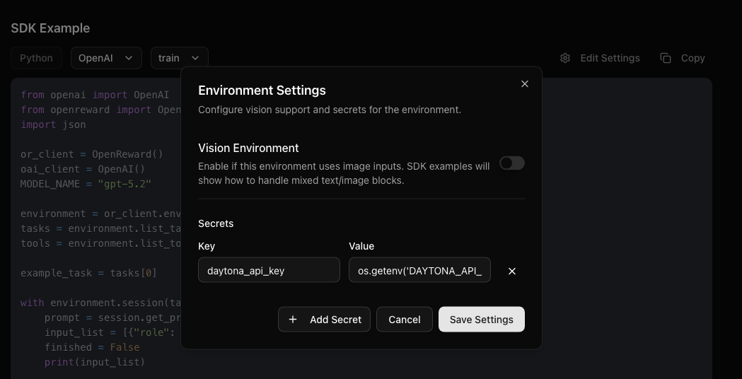 Setting environment secrets