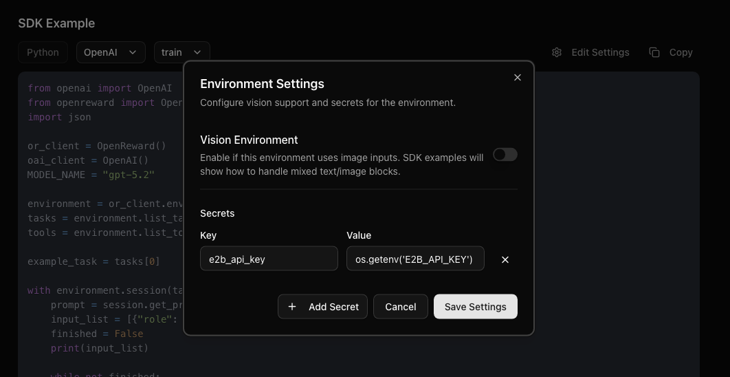 Setting environment secrets