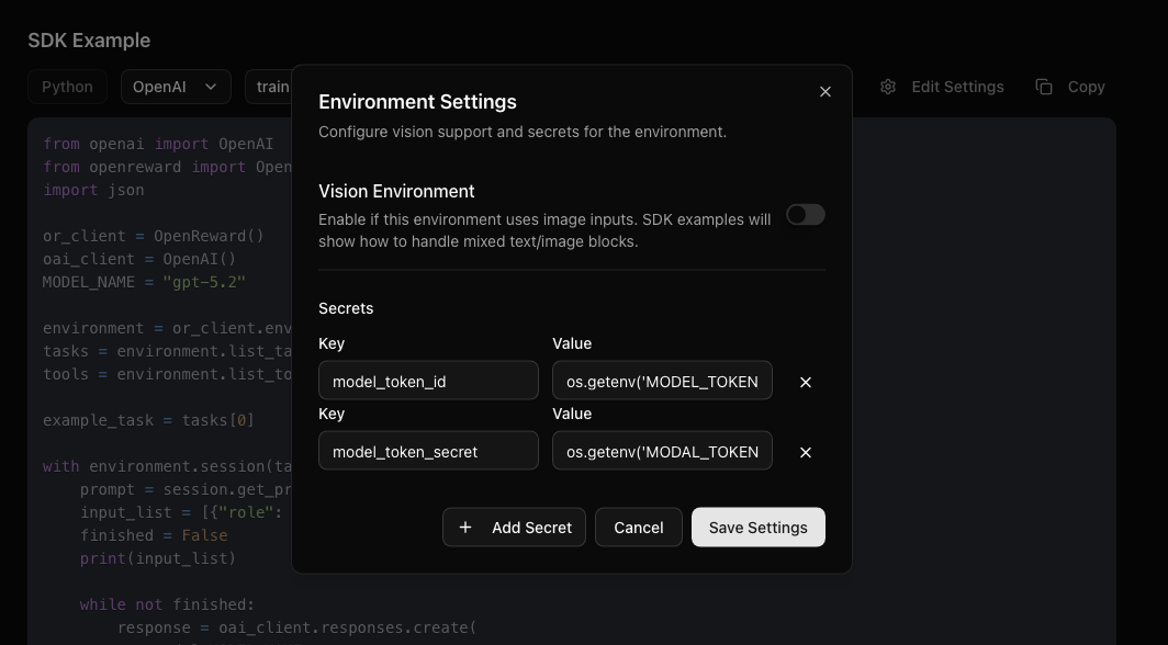 Setting environment secrets