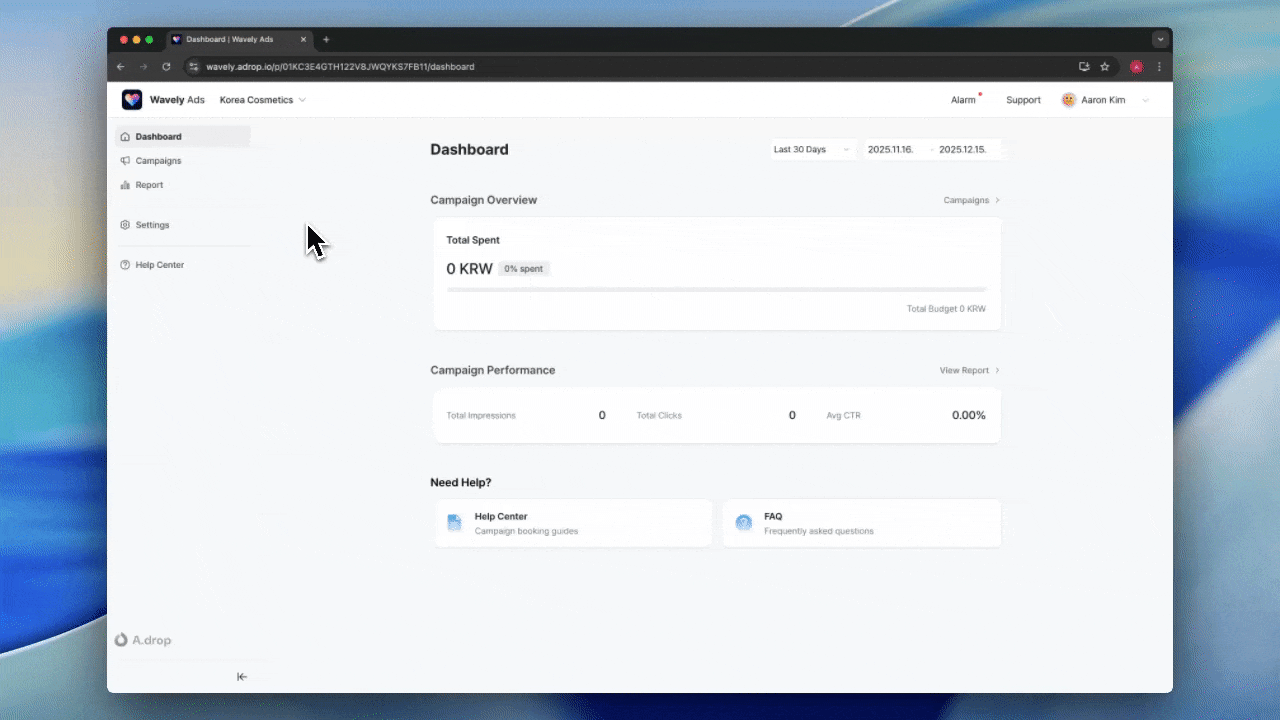Creating a new ad account in the Ad Platform