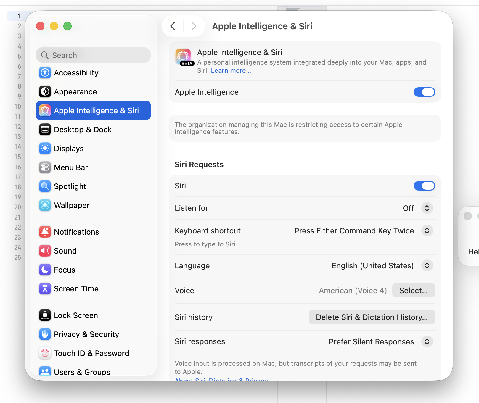 Apple Intelligence & Siri Settings