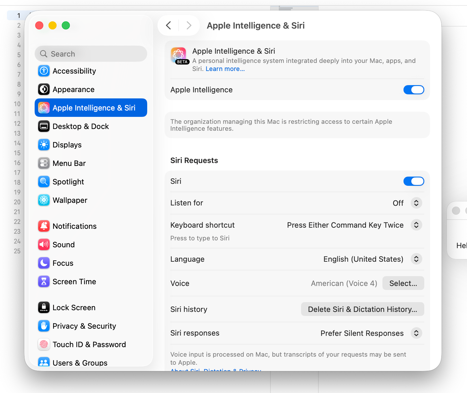 Apple Intelligence & Siri Settings