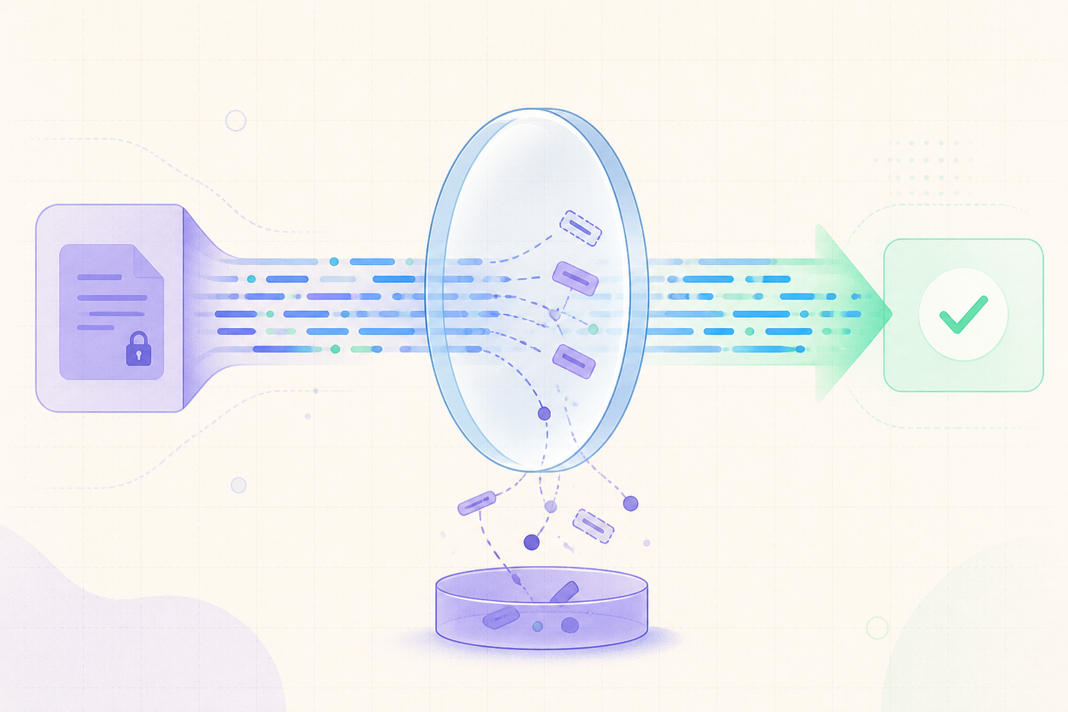 A response stream passing through an inspection filter that catches leaked prompt material