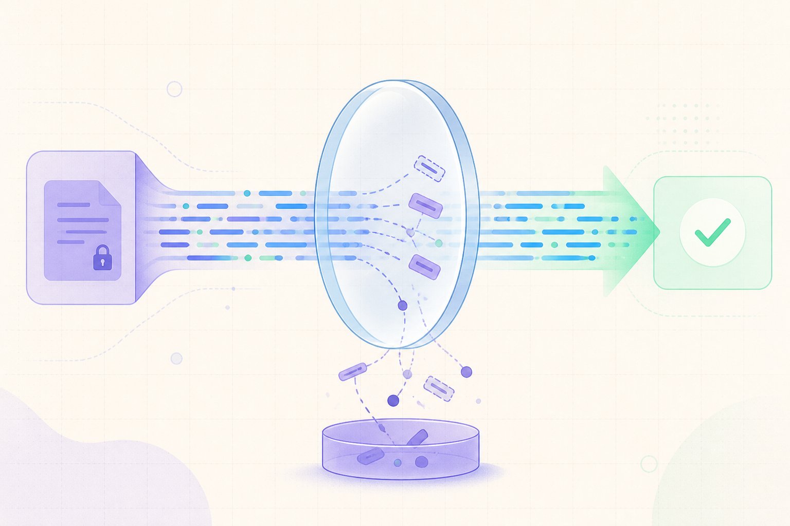 A response stream passing through an inspection filter that catches leaked prompt material