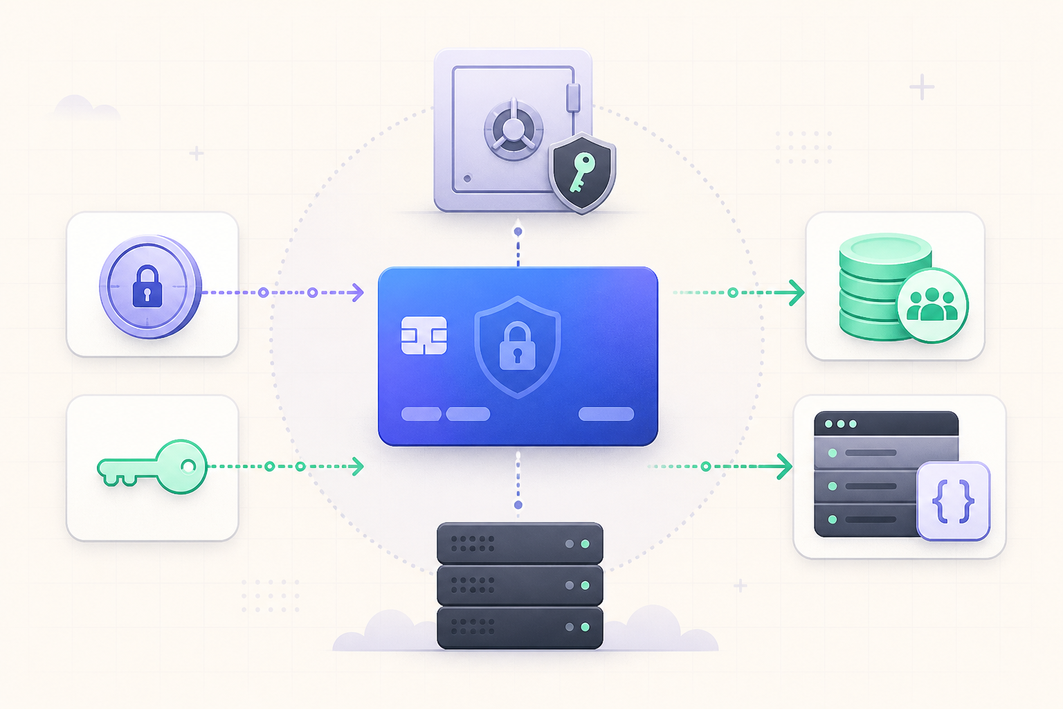 Organization credits flowing into a protected API key and backend service