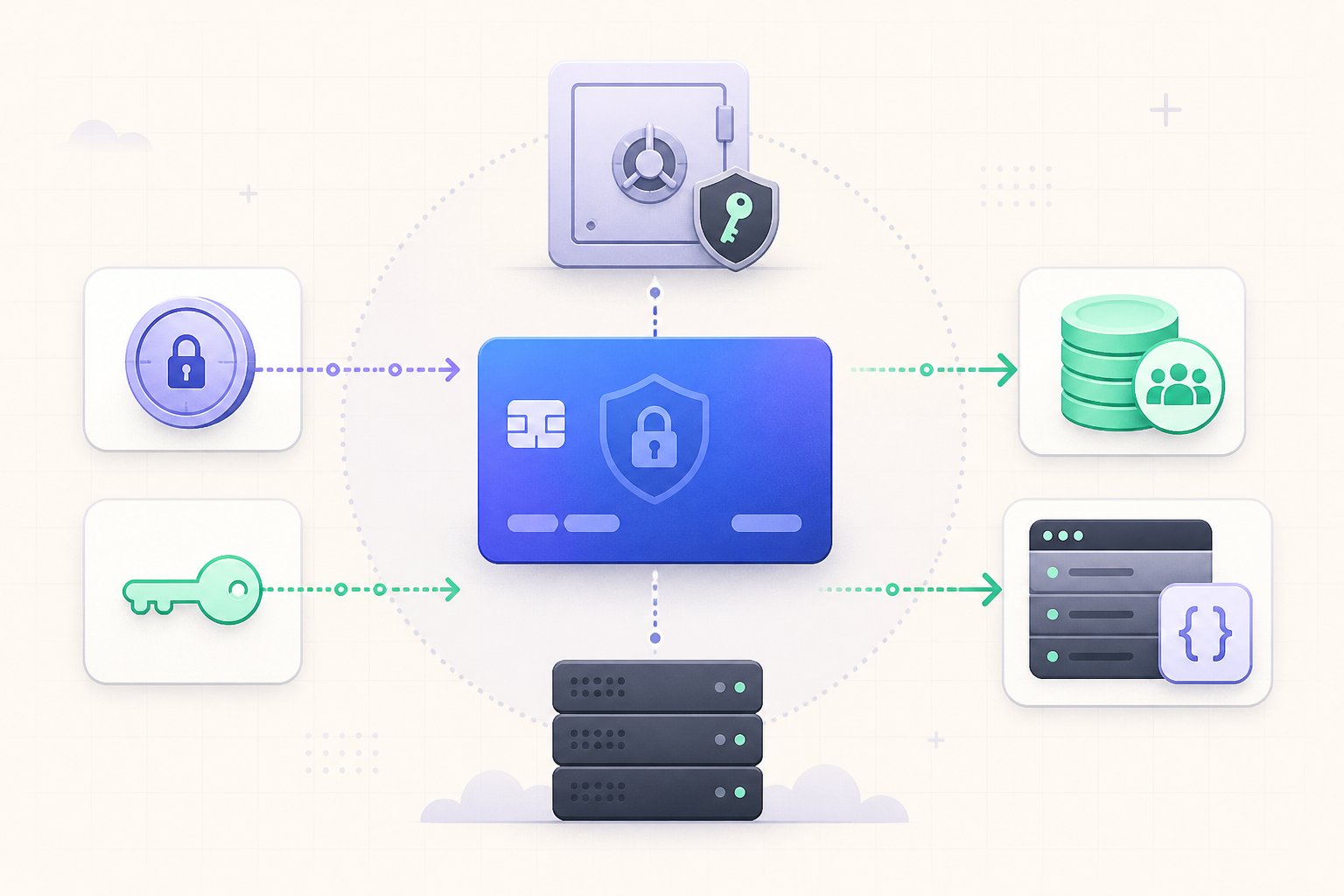 Organization credits flowing into a protected API key and backend service