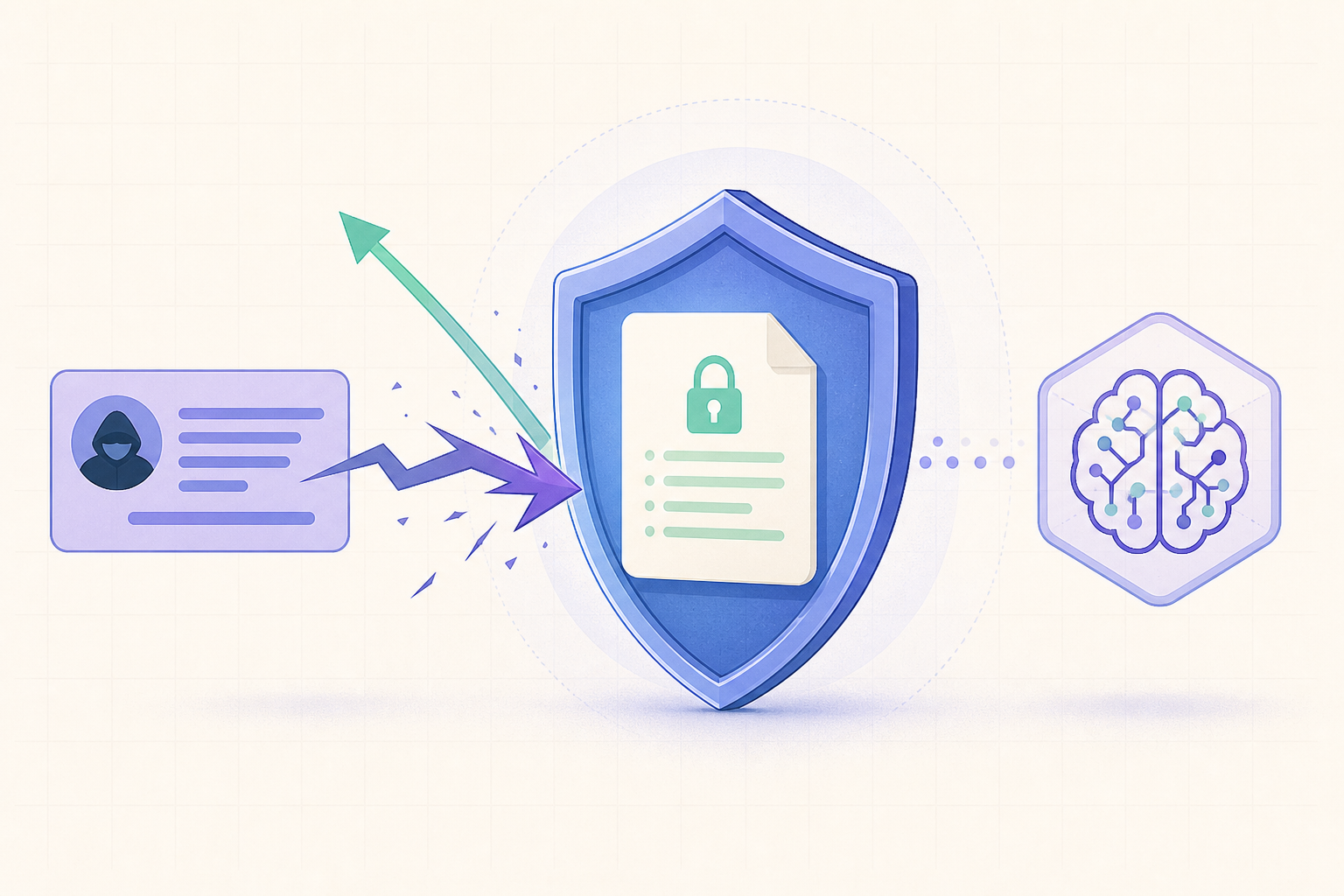 A shield protecting a hidden system prompt from an injection attempt
