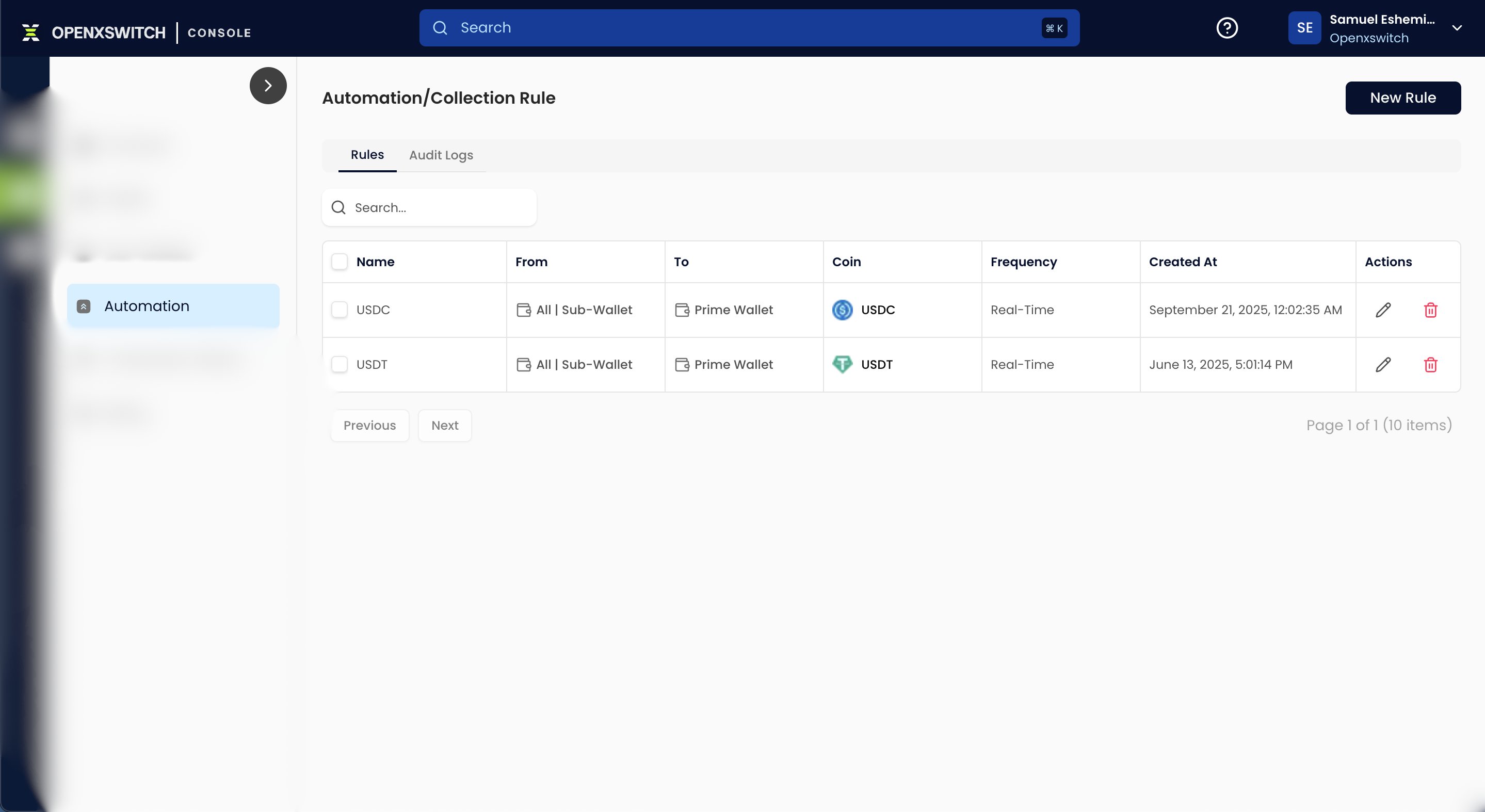 Auto Collection Rule Wallet As A Service