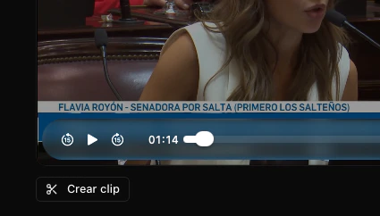 Botón Crear clip junto al reproductor de video