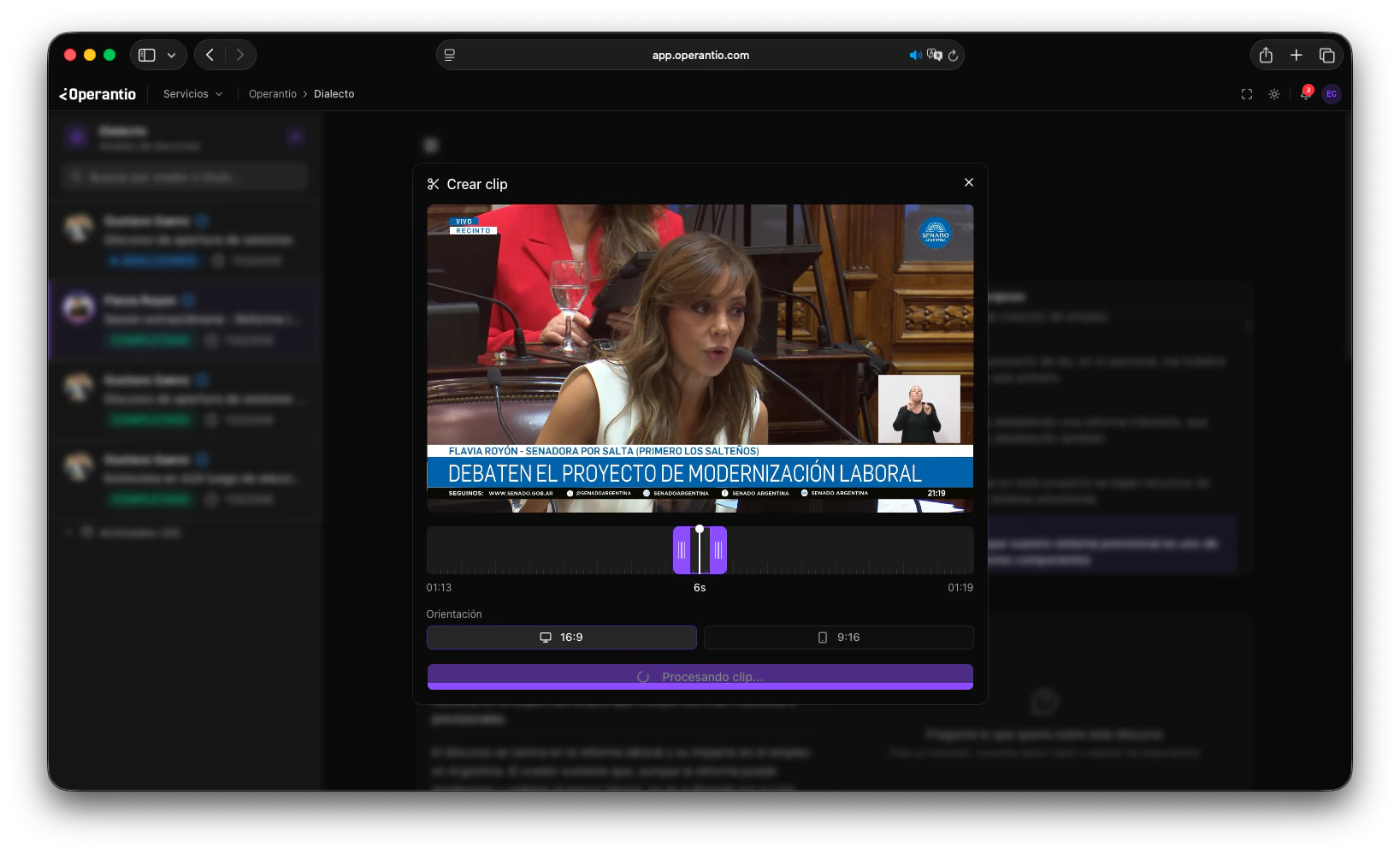Indicador de progreso de generación del clip