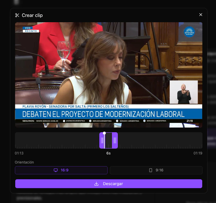 Selector de rango de tiempo para el clip