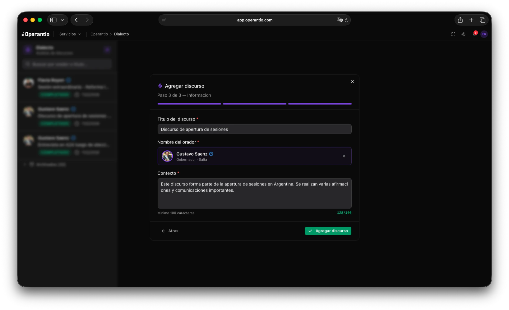 Campo de contexto con contador de caracteres