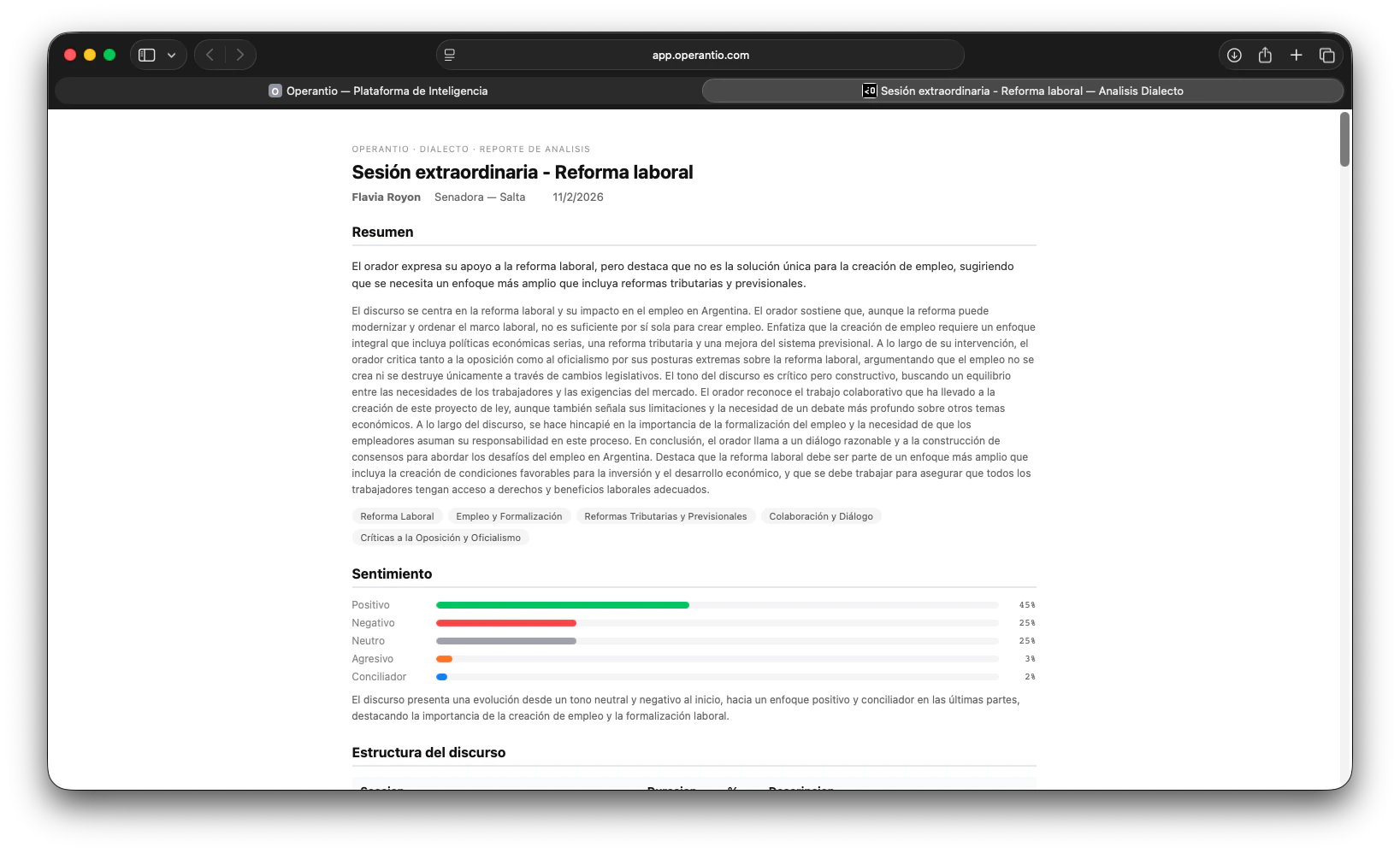Vista previa de un reporte exportado en PDF