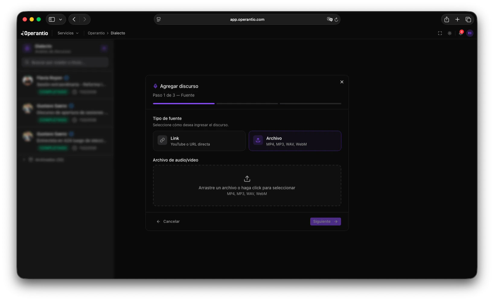 Zona de arrastre para subir archivo