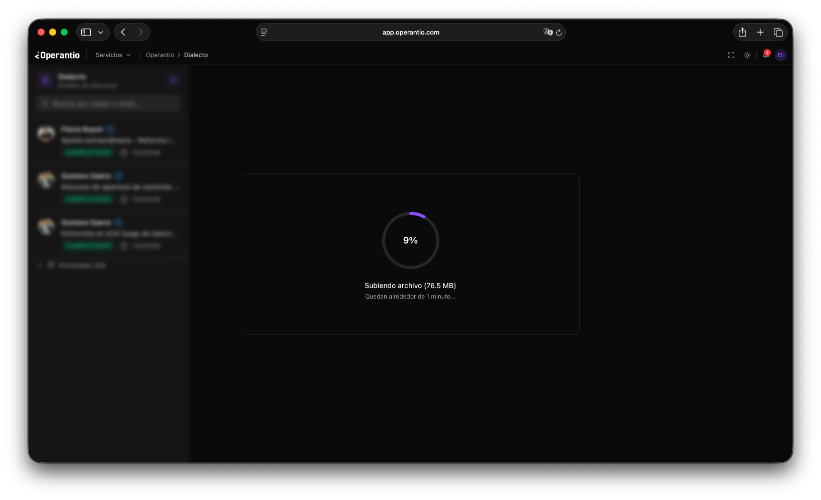 Indicador de progreso de subida del archivo