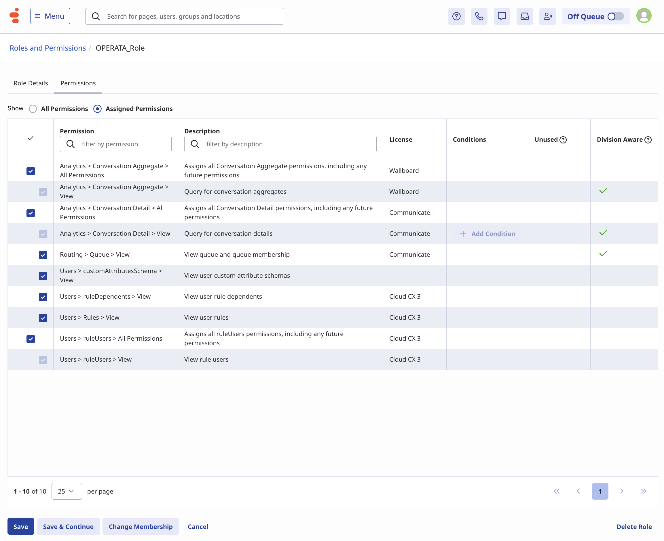 Selecting the required permissions