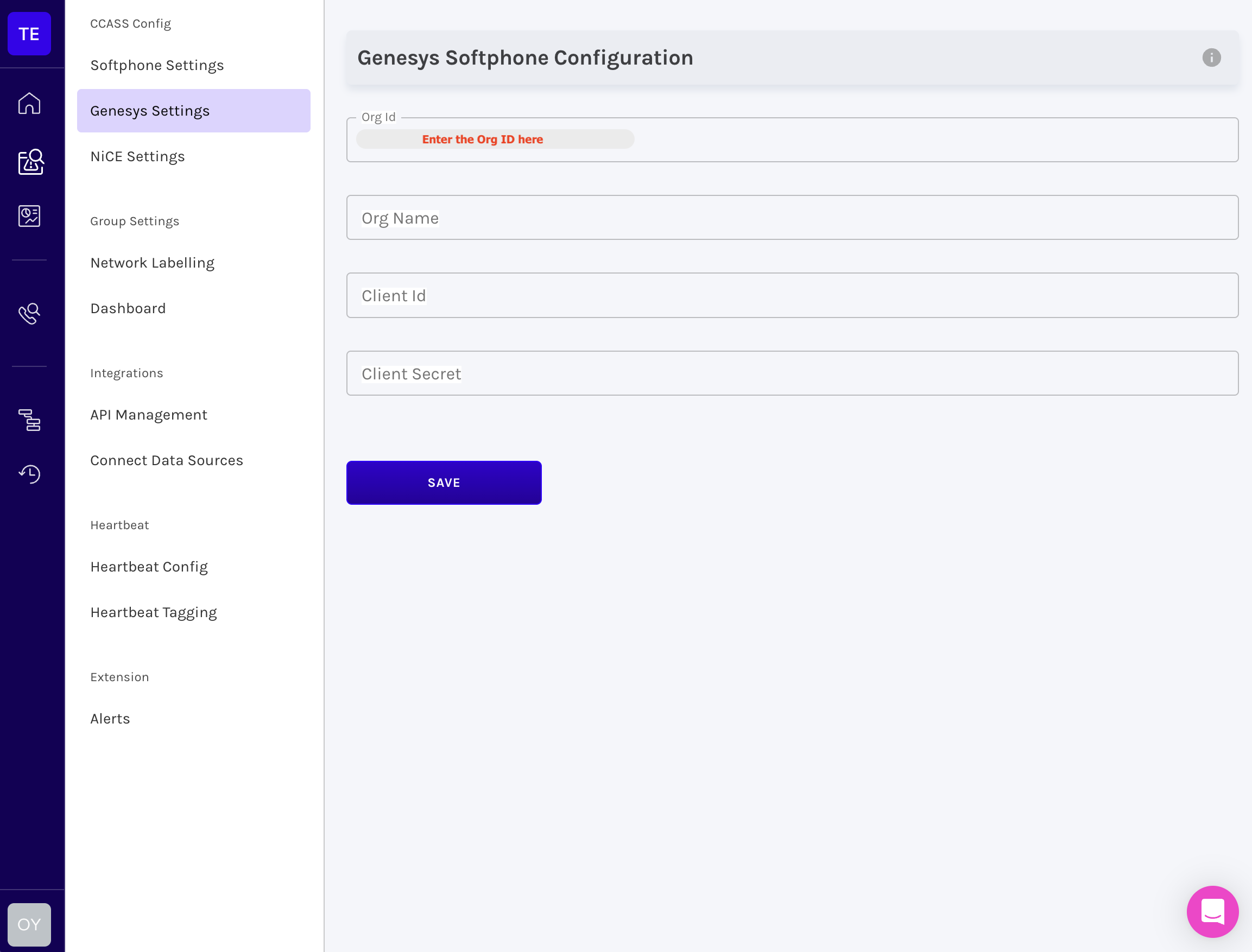 Entering the Genesys Org ID in Operata