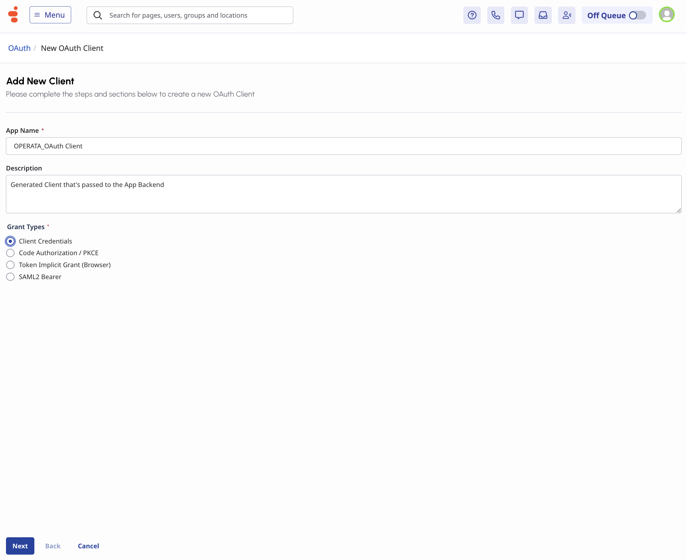 Adding the OAuth client