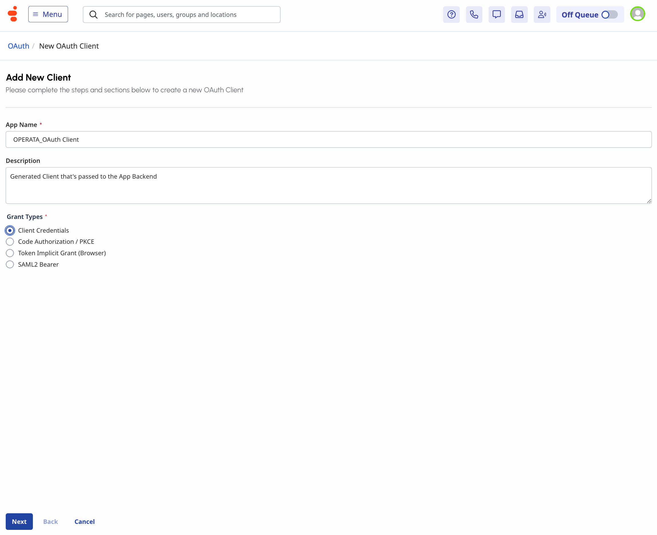 Adding the OAuth client