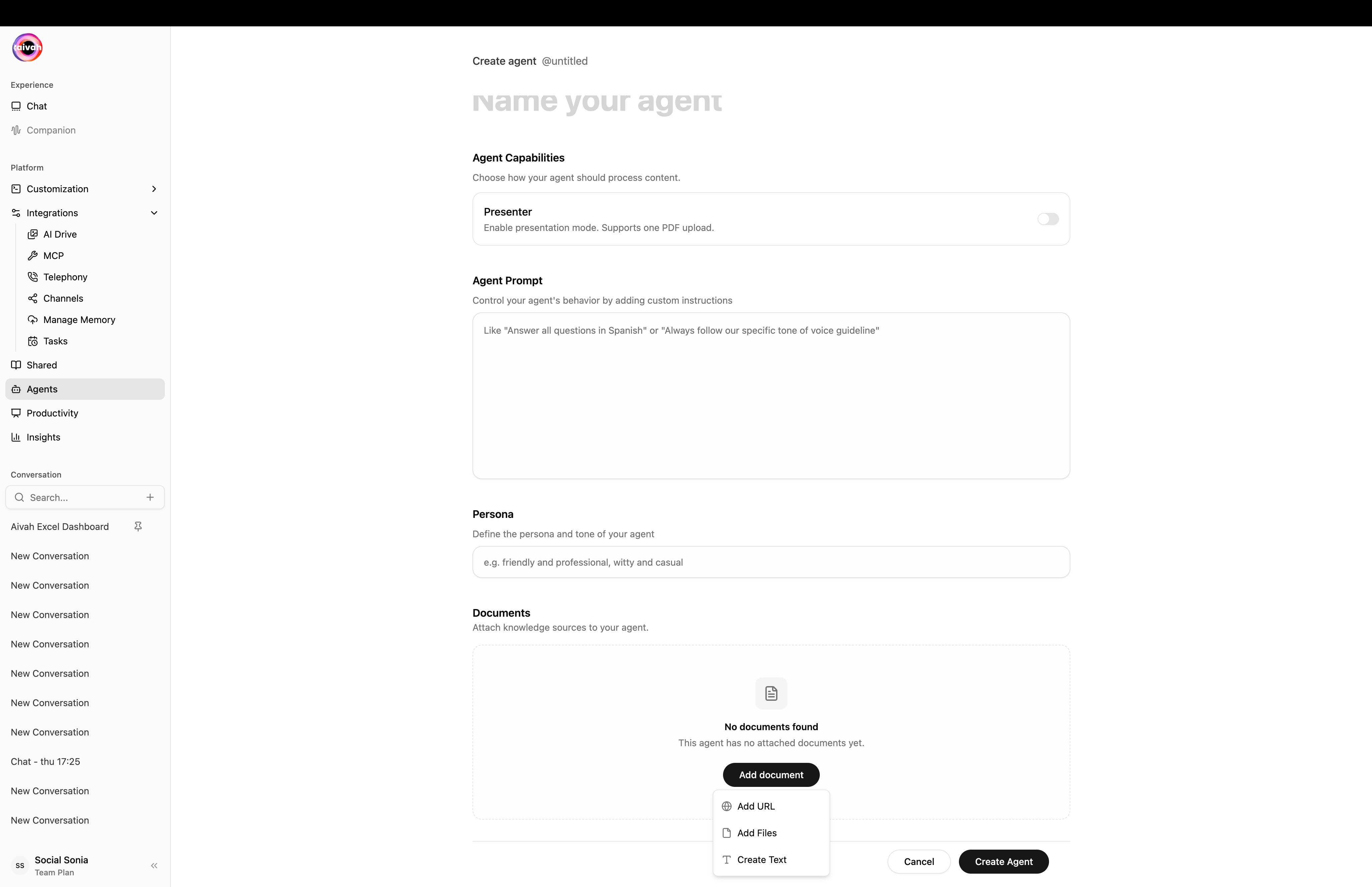 Add document dropdown