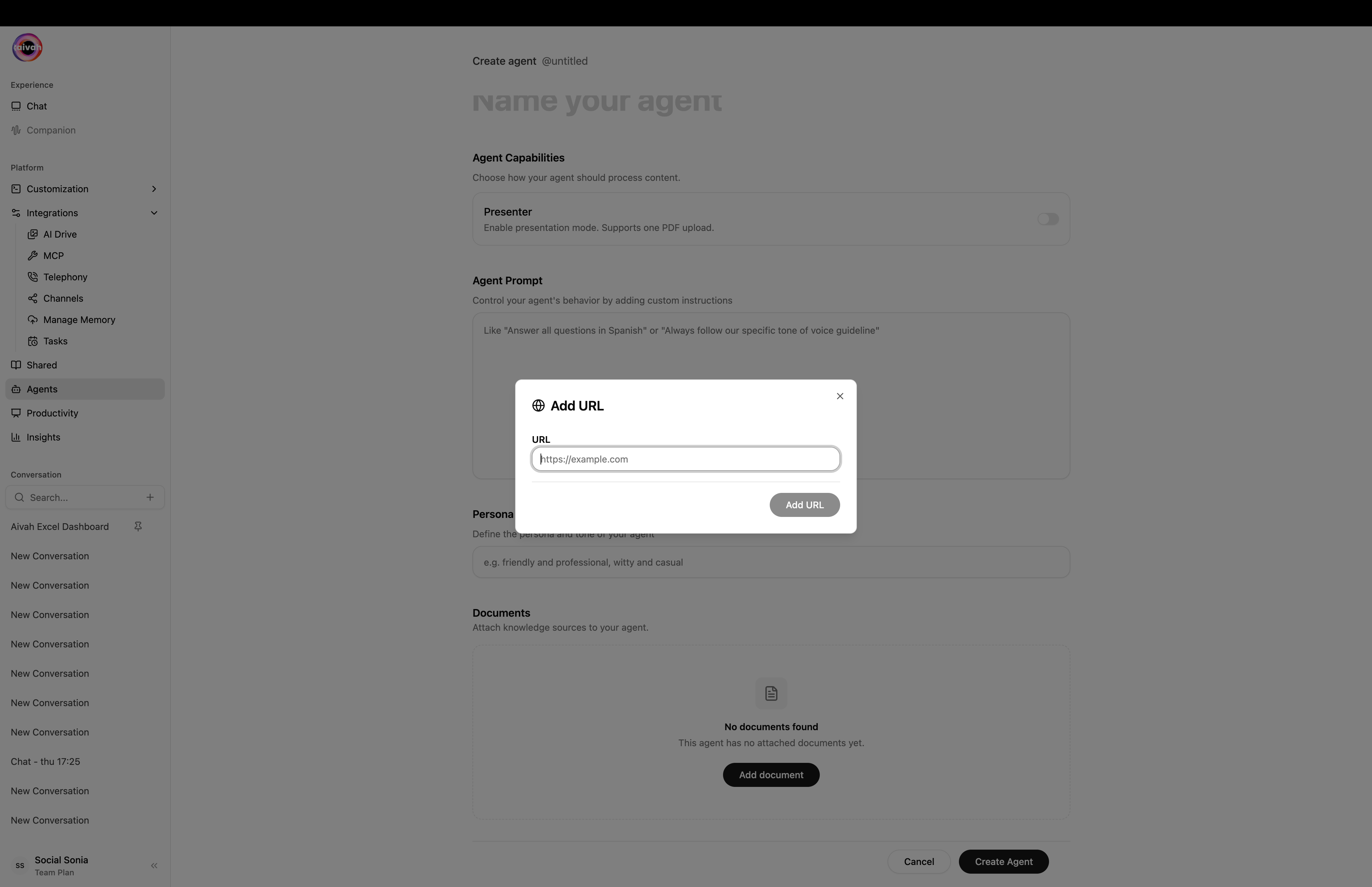 Add URL modal
