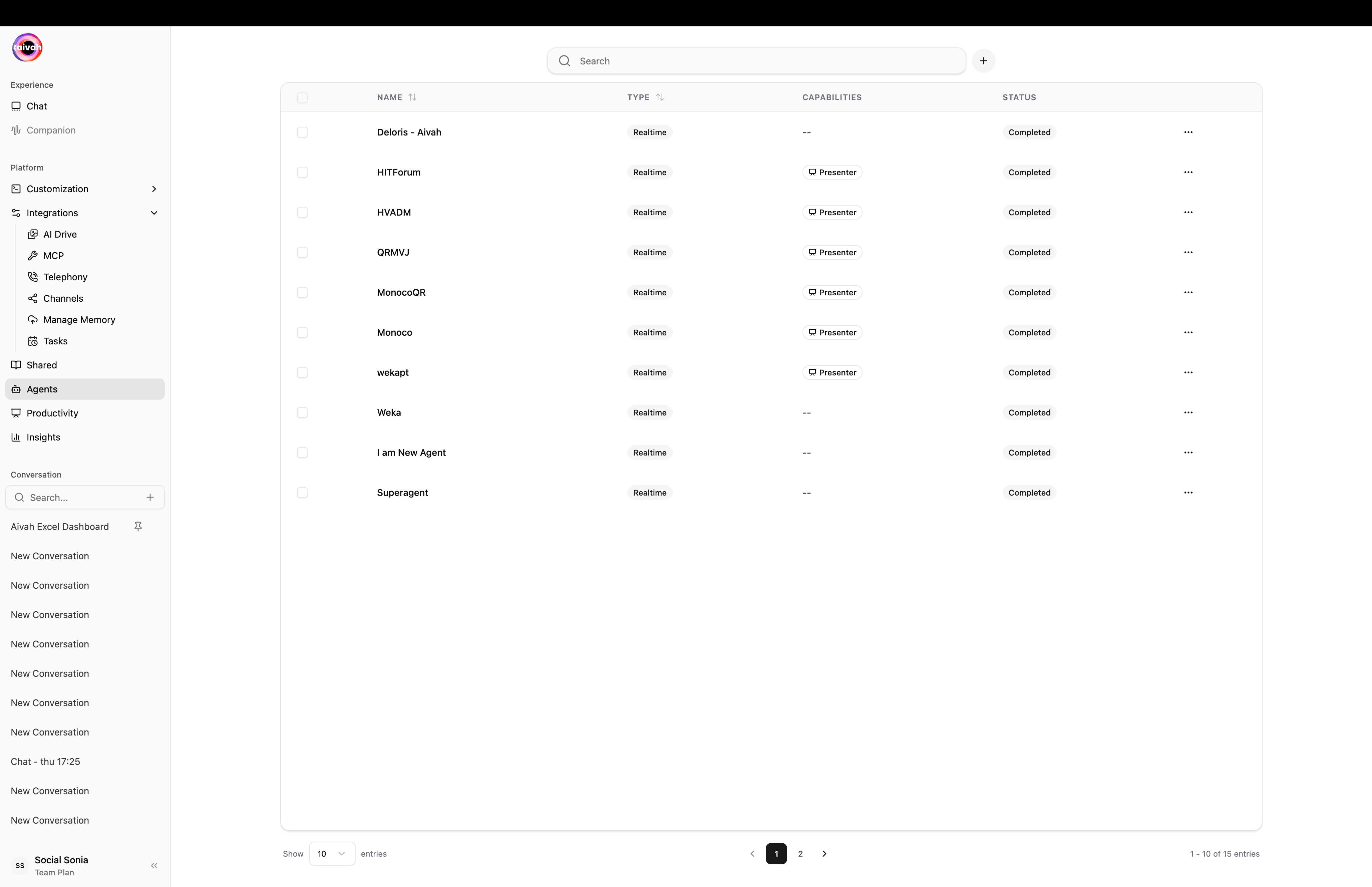 Agents list
