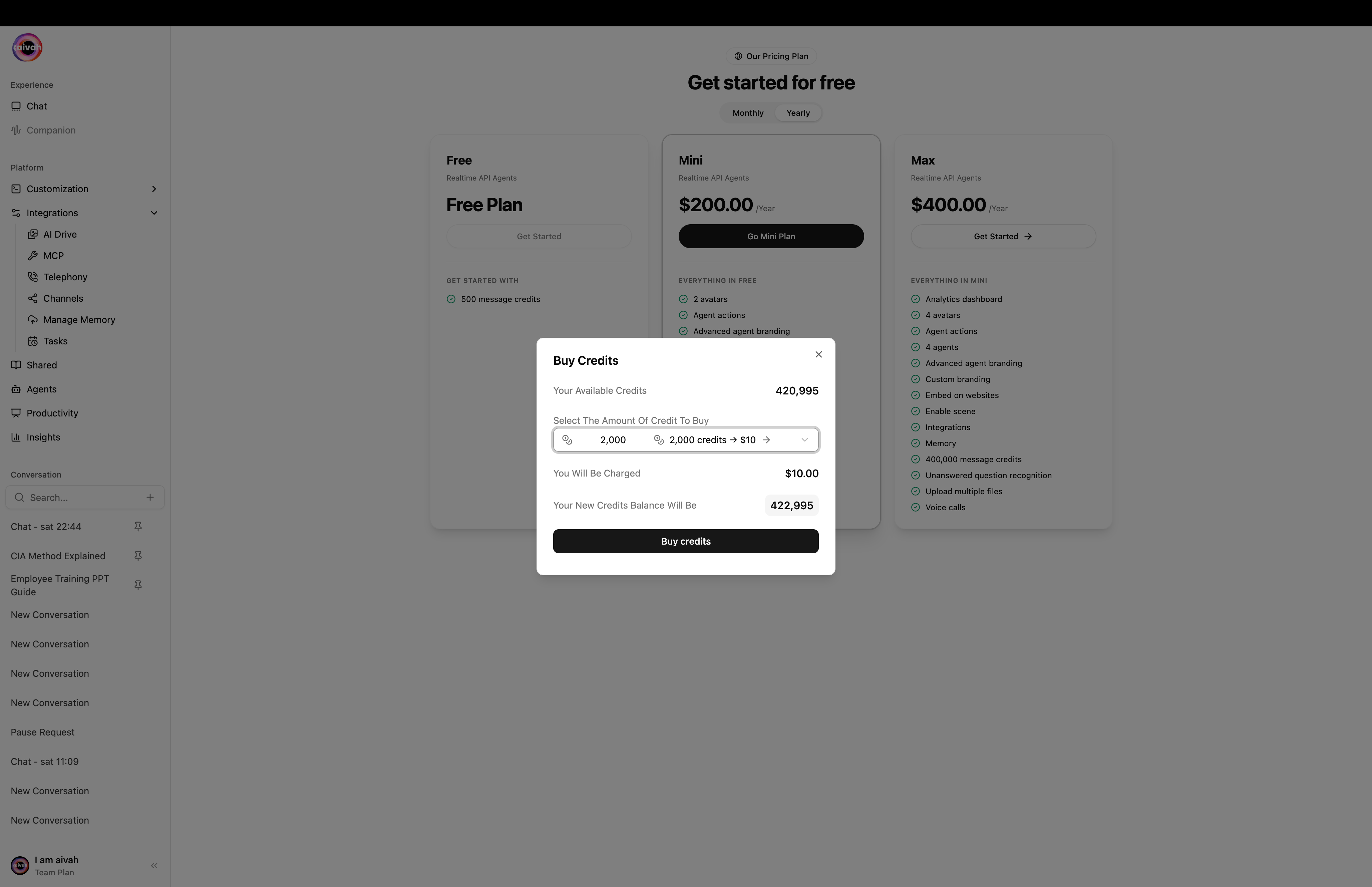 Buy Credits dialog