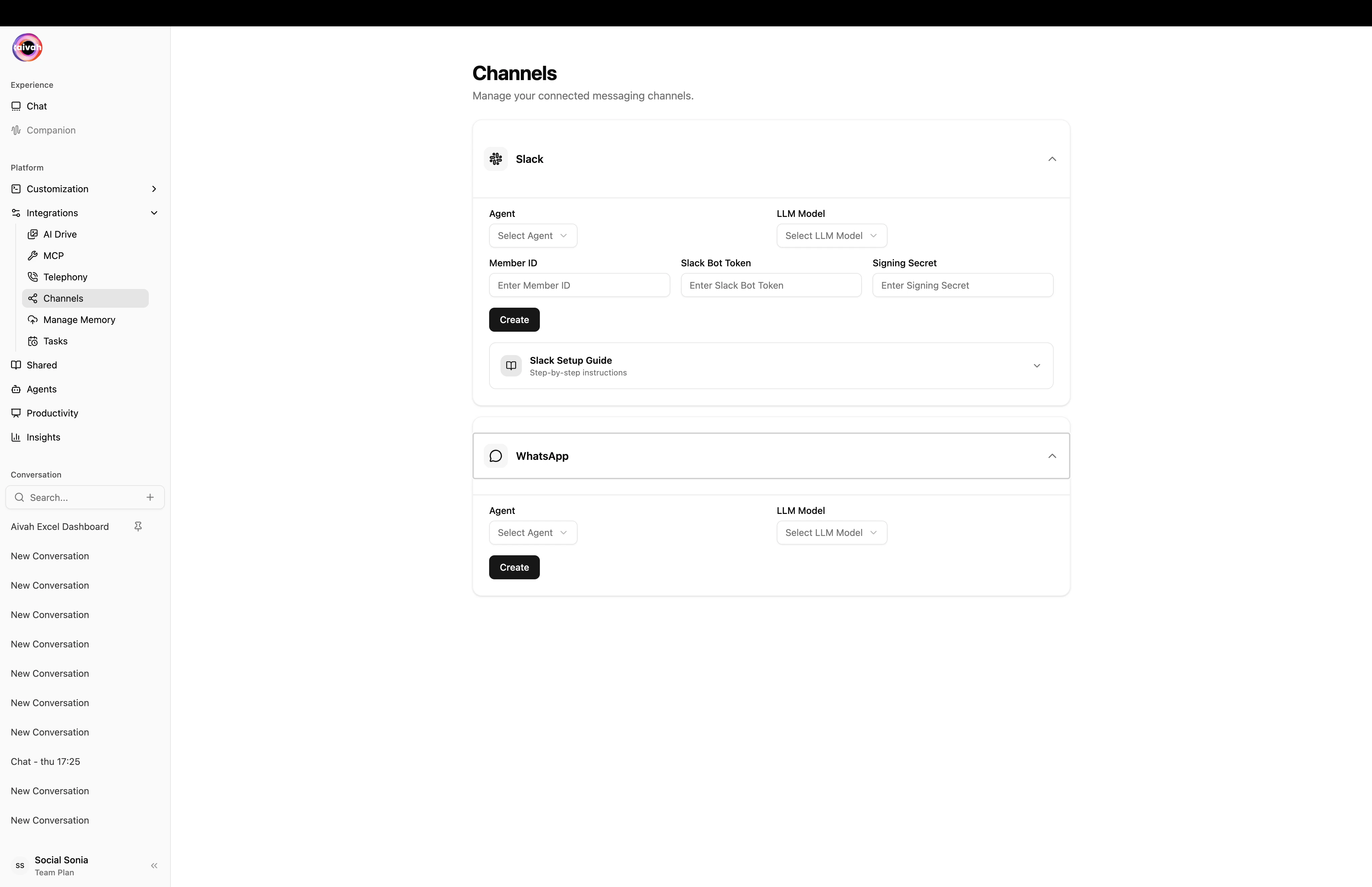 Channels page