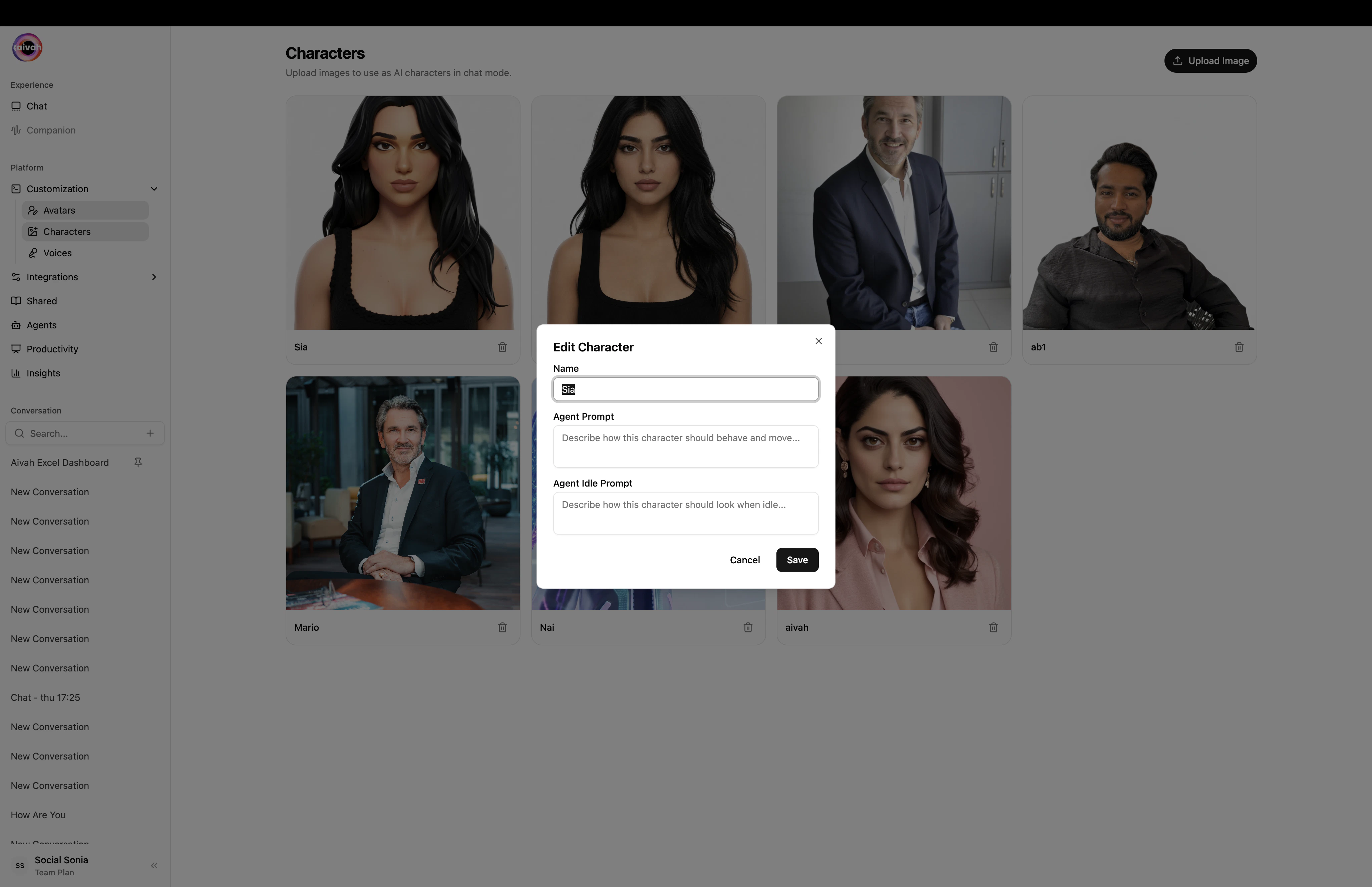 Edit character modal