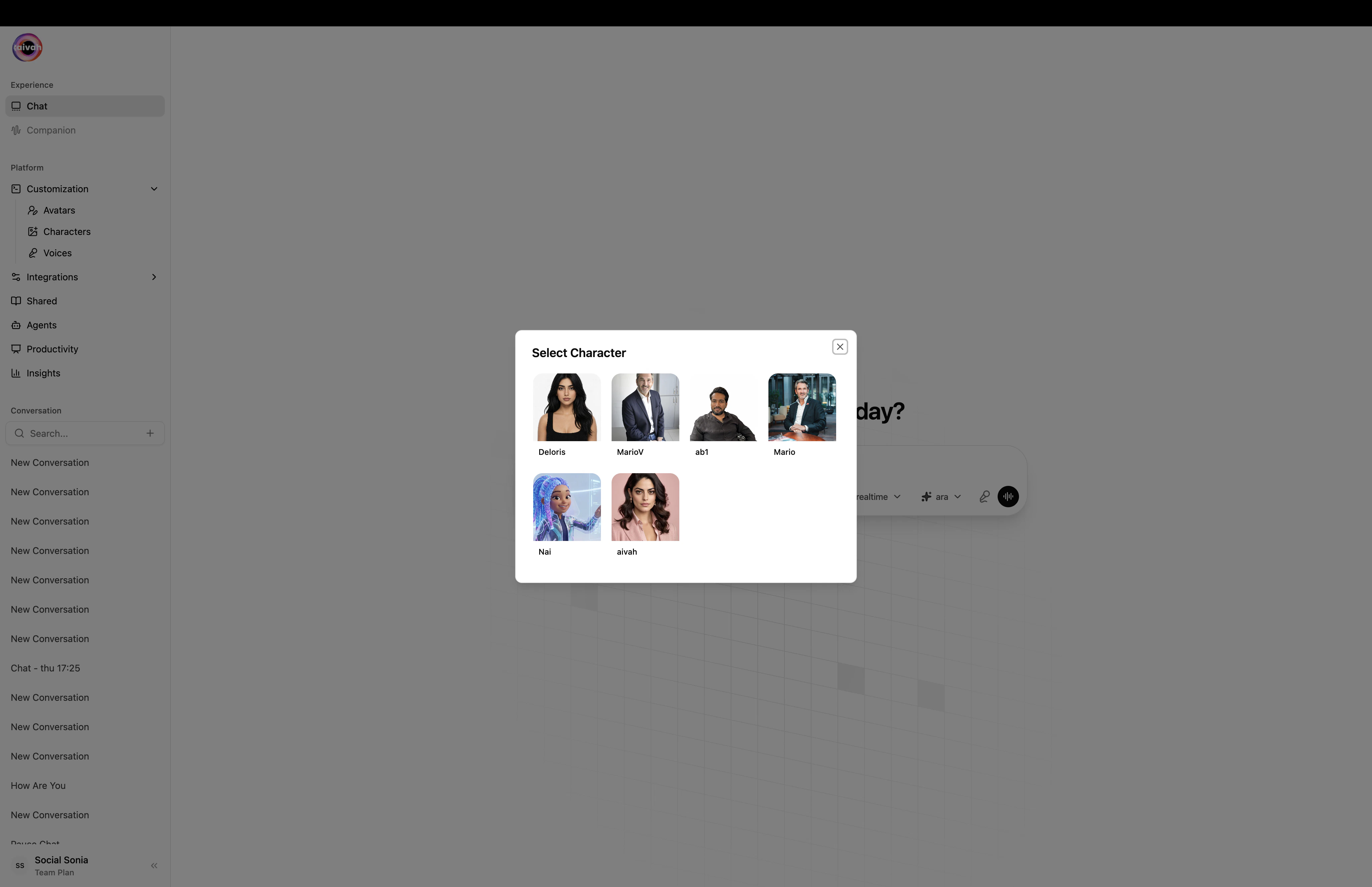 Character picker modal