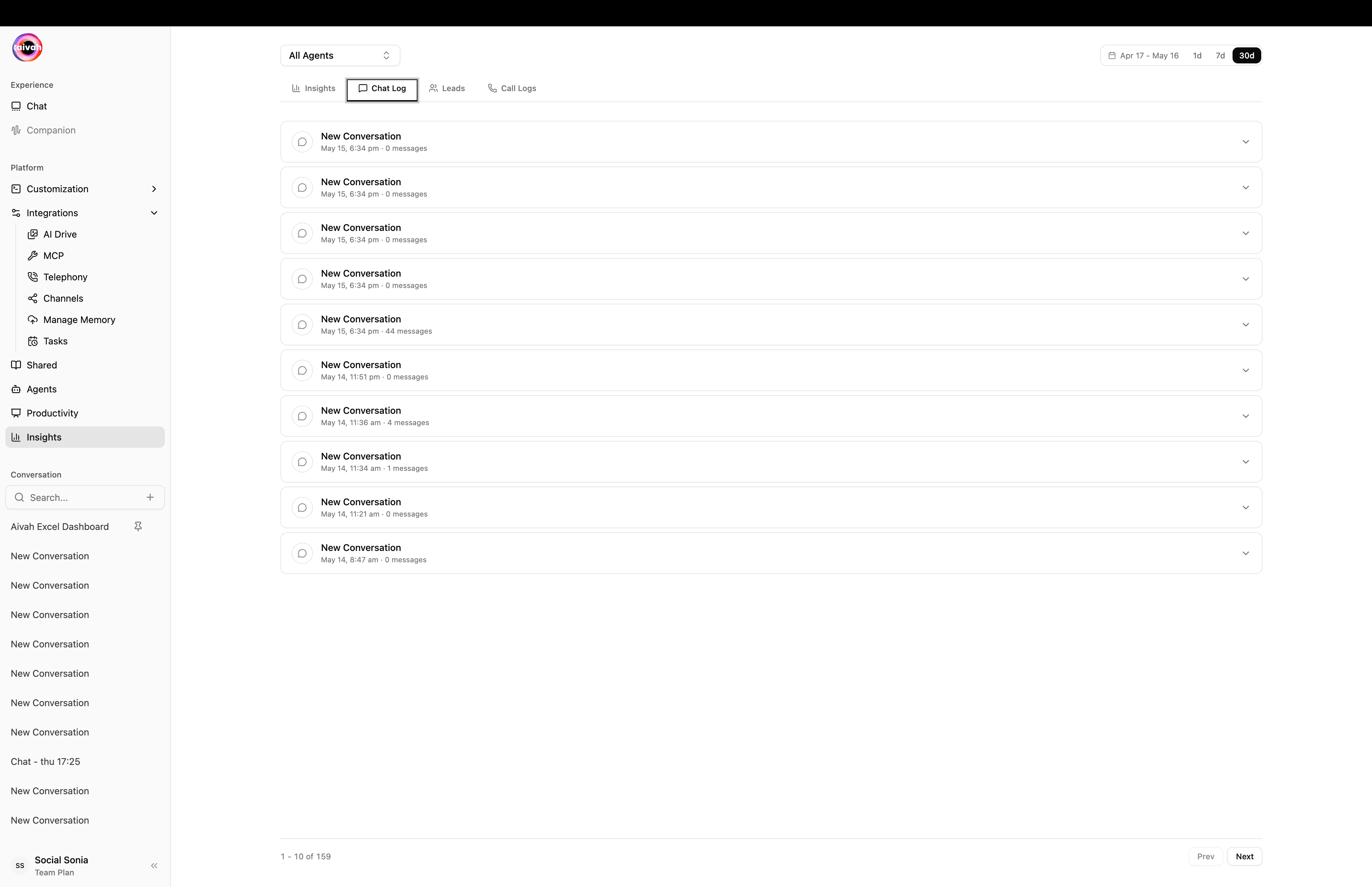 Insights chat log