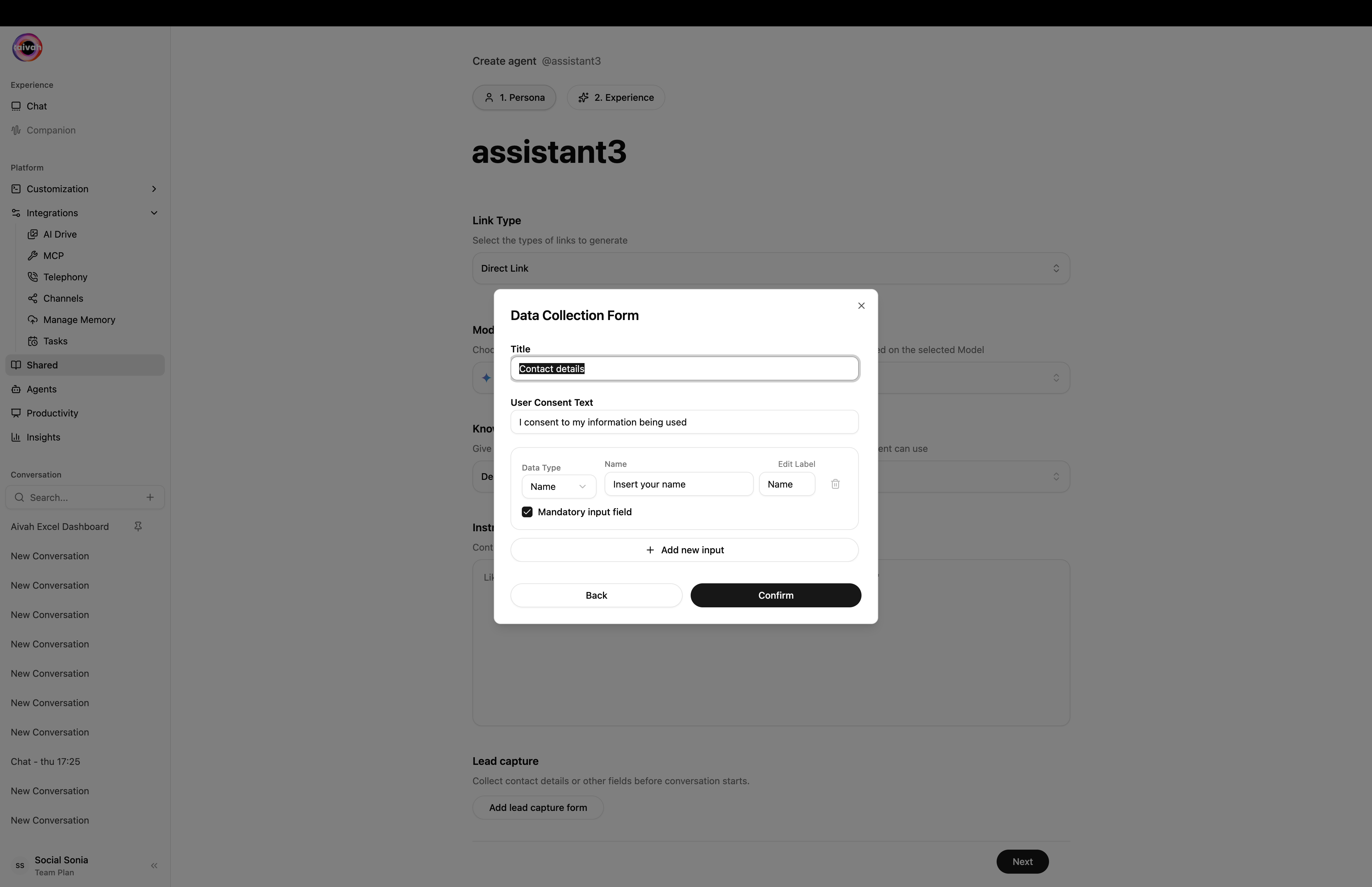 Lead capture form modal