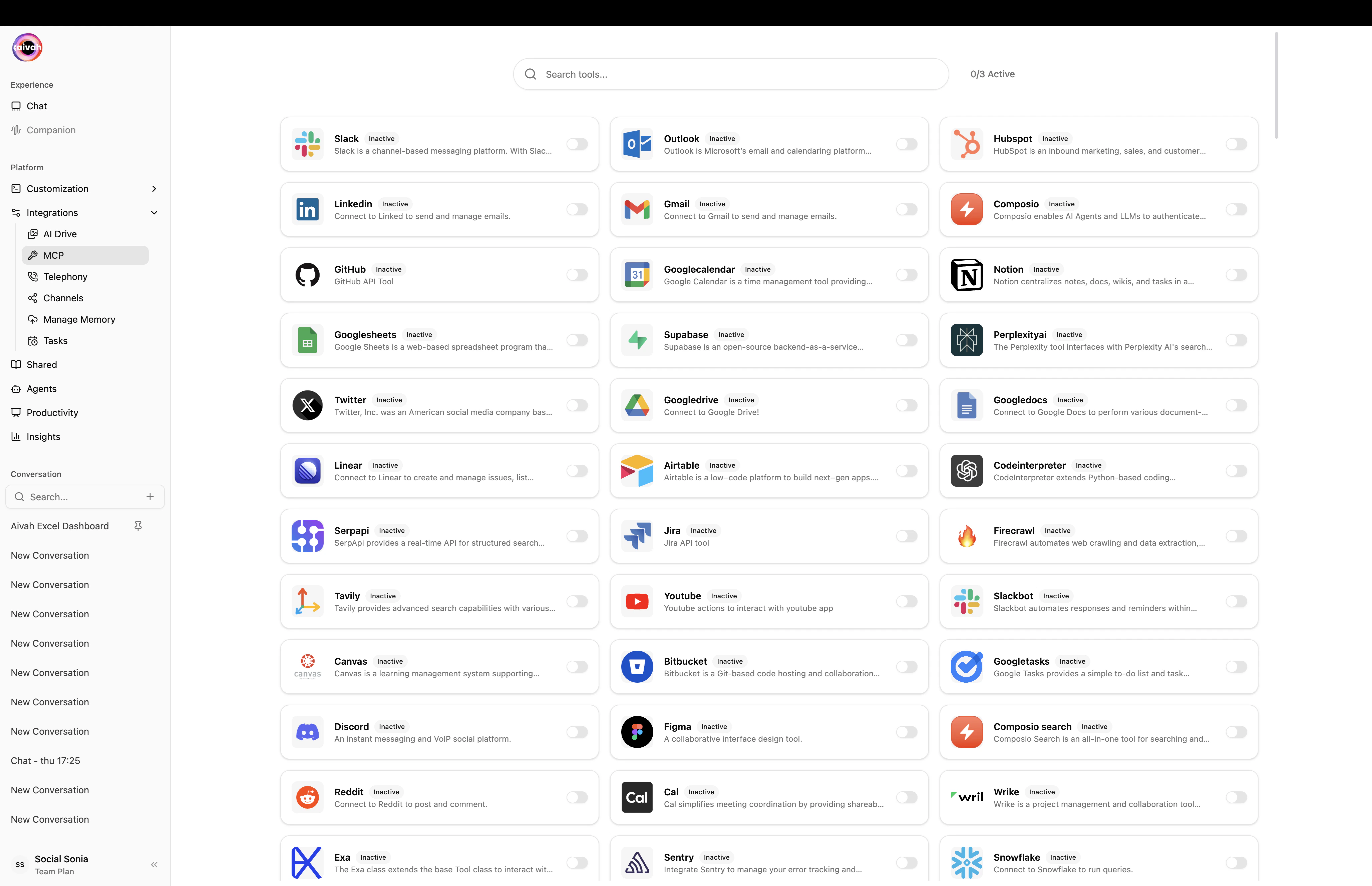 MCP tools grid