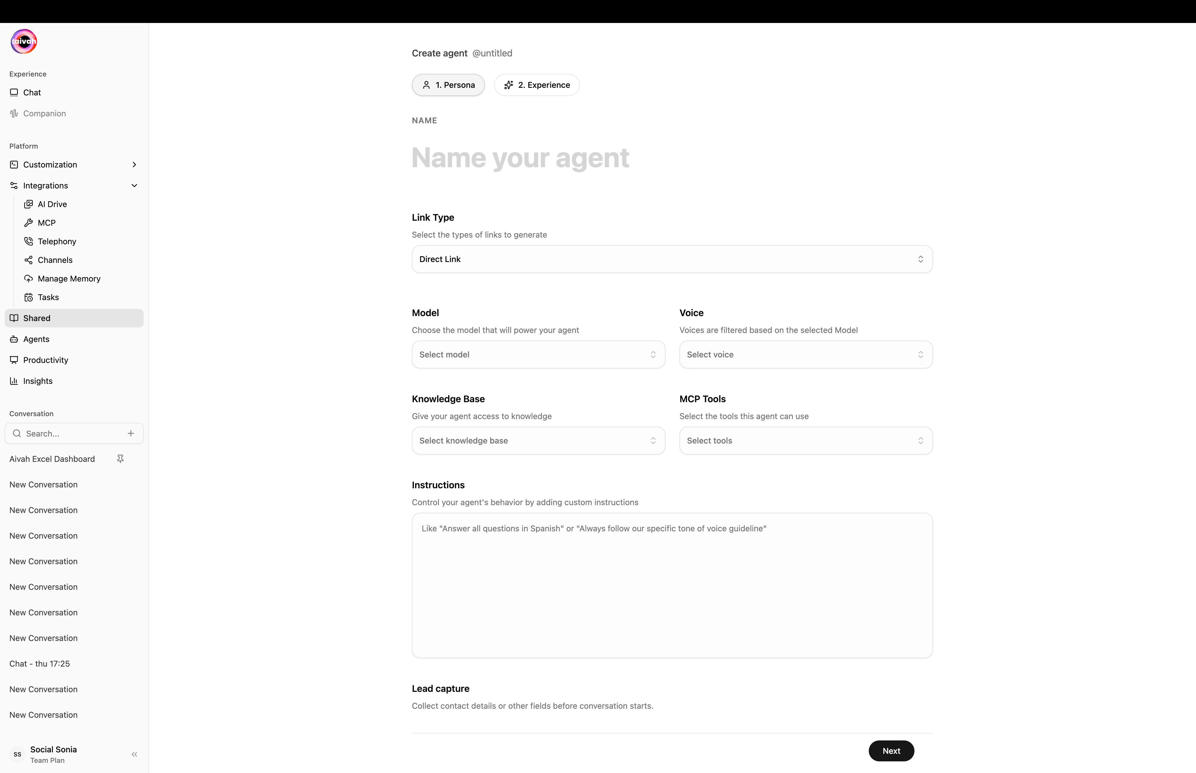 Shared agent create form